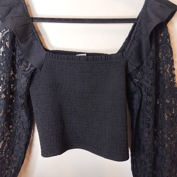 Express Lace Sleeve Smocked Top Balloon Sleeve Ruffled - Picture 7 of 10